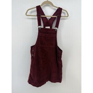 American Eagle Overall Corduroy Dress S Wine Zip Front Stretch Pockets Skirtall